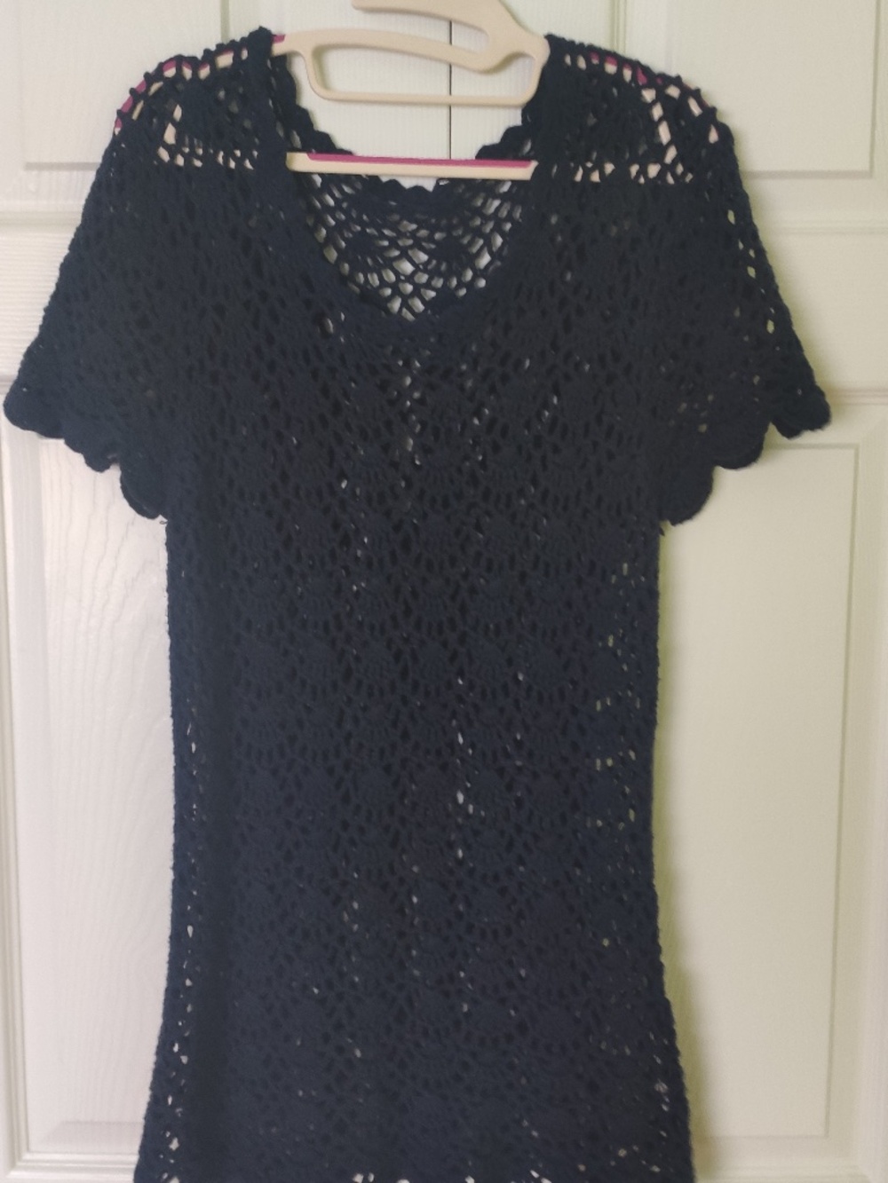 Michael Kors Navy Blue Crochet Short Sleeve Tunic Top Size M